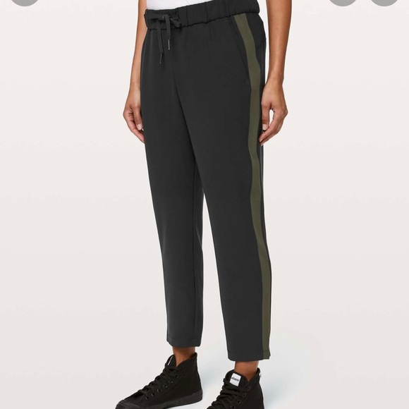 lululemon athletica Pants - Lululemon On The Fly Pant Woven 
Track Stripe
Black / Dark Olive